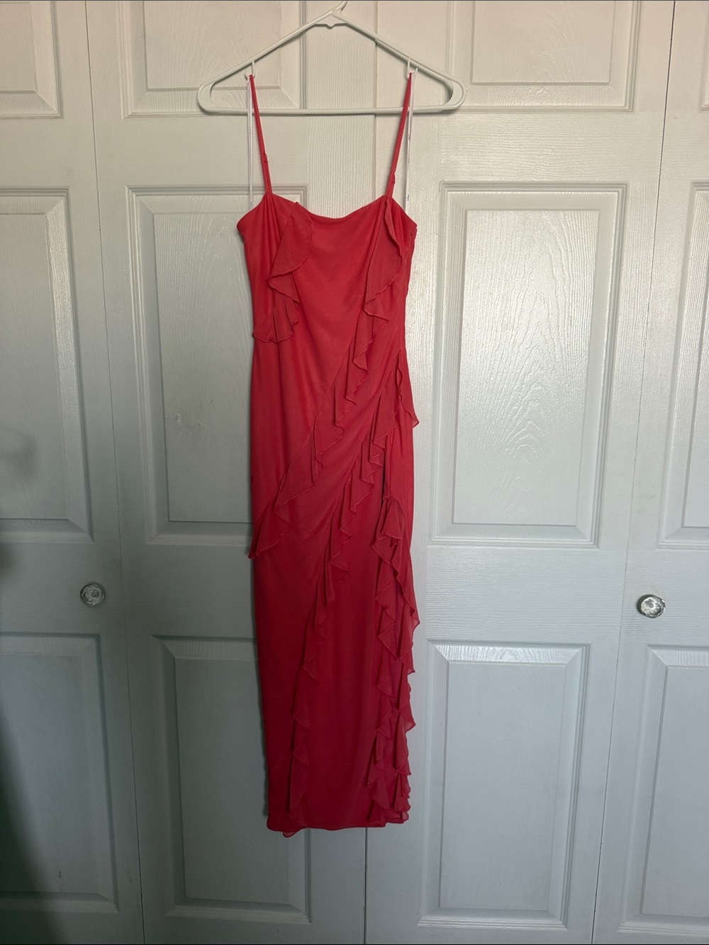 Lulu's CoralRuffle Maxi Dress with Spaghetti Straps